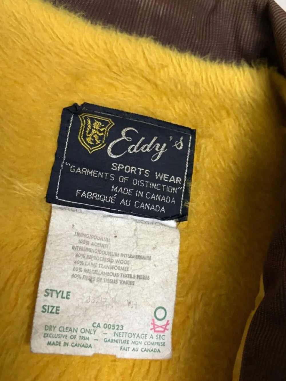 RARE 70s Vintage EDDY'S Corduroy Jacket Faux Fur Retro Chore Coat Mens Large